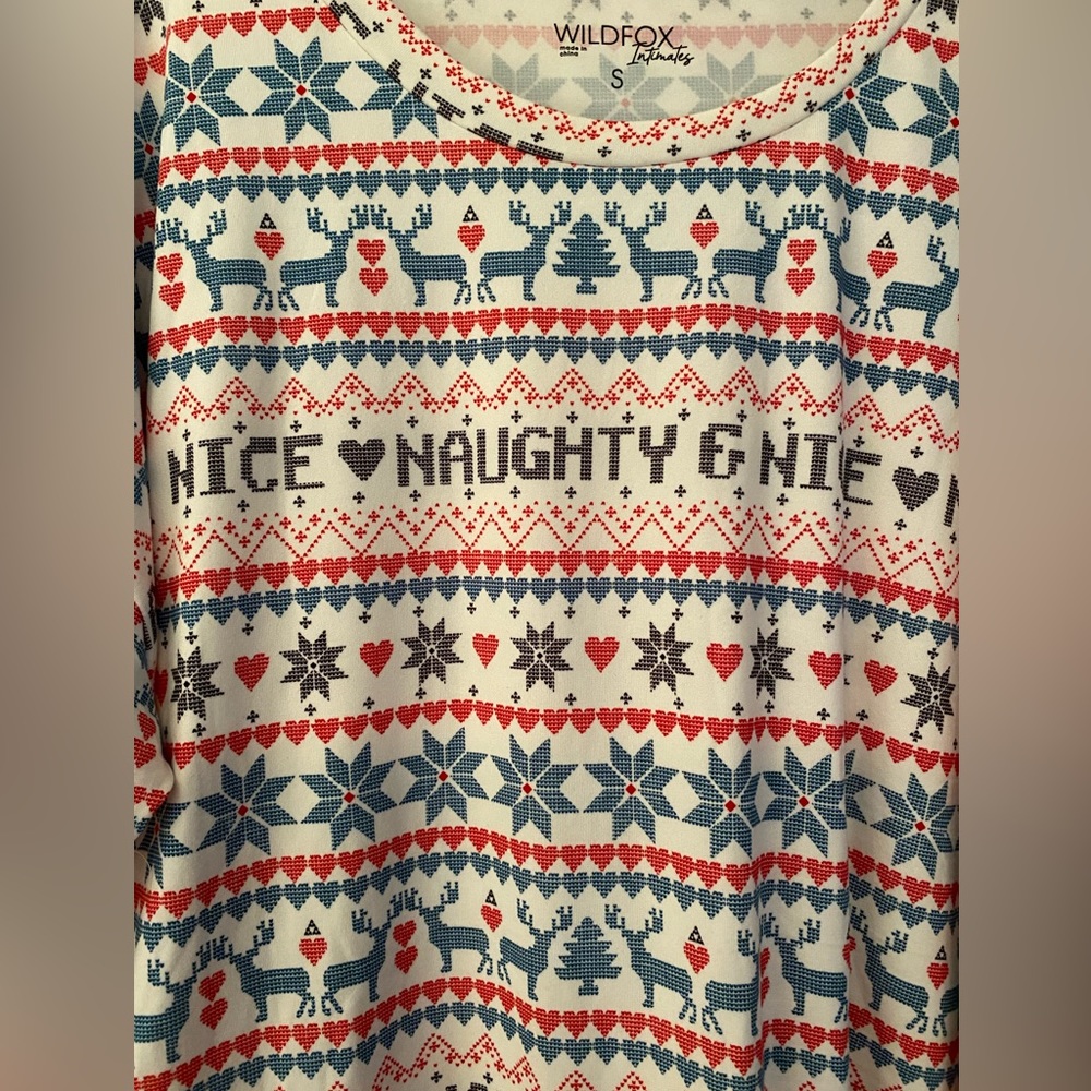 Wildfox Naughty and Nice Intimate Long Sleeve Red, White, & Green Size Small - Picture 5 of 11